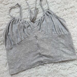 American Eagle Soft & Sexy Ribbed Tank Top Gray Medium Fitted